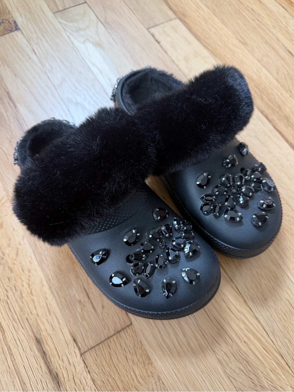 Simone Rocha Black Rhinestone & Fur Crocs